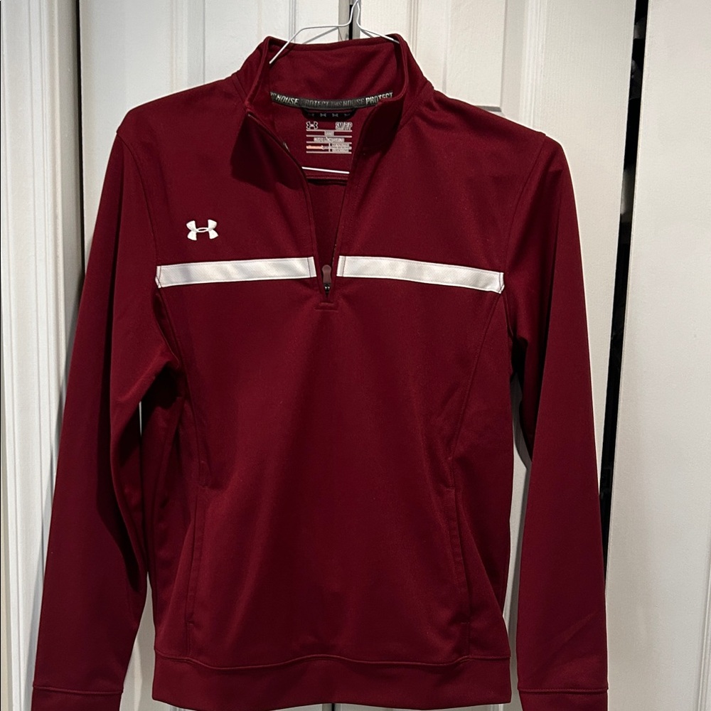 Under Armour Burgundy and White Quarter-Zip Top